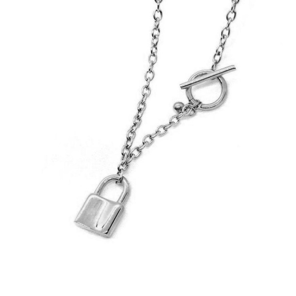 Silver Padlock Toggle Necklace - Picture 2 of 5